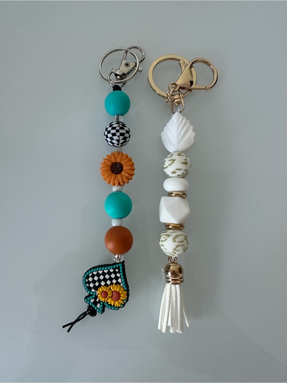 Turquoise & white Beaded Keychain Pair, new without tag.